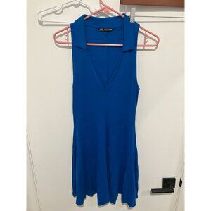 Zara Women's Sleeveless Collared Ribbed Tennis Dress, Blue, Large